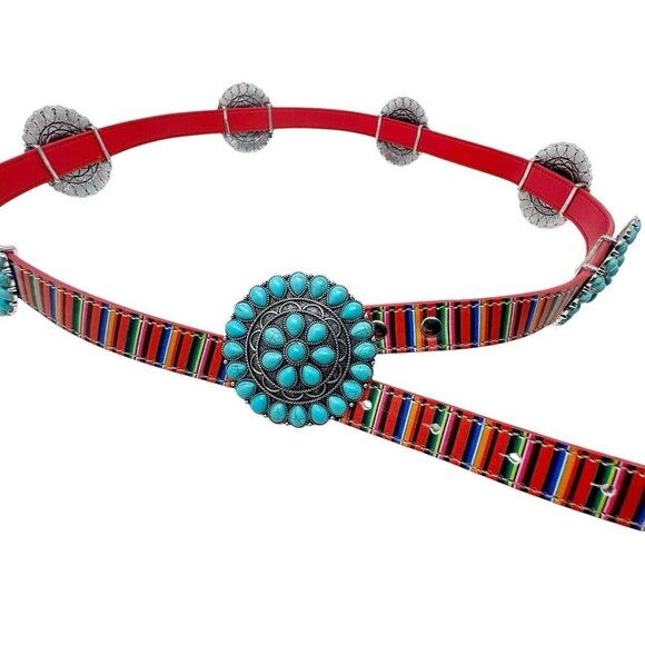Turquoise Concho statement belt womens size XL multi-colored western - Picture 1 of 13
